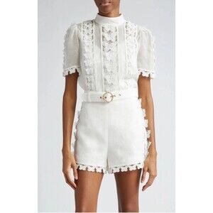 Zimmermann White Super 8 Butterfly Lace Top silk Organza Size 2 AU/8 US